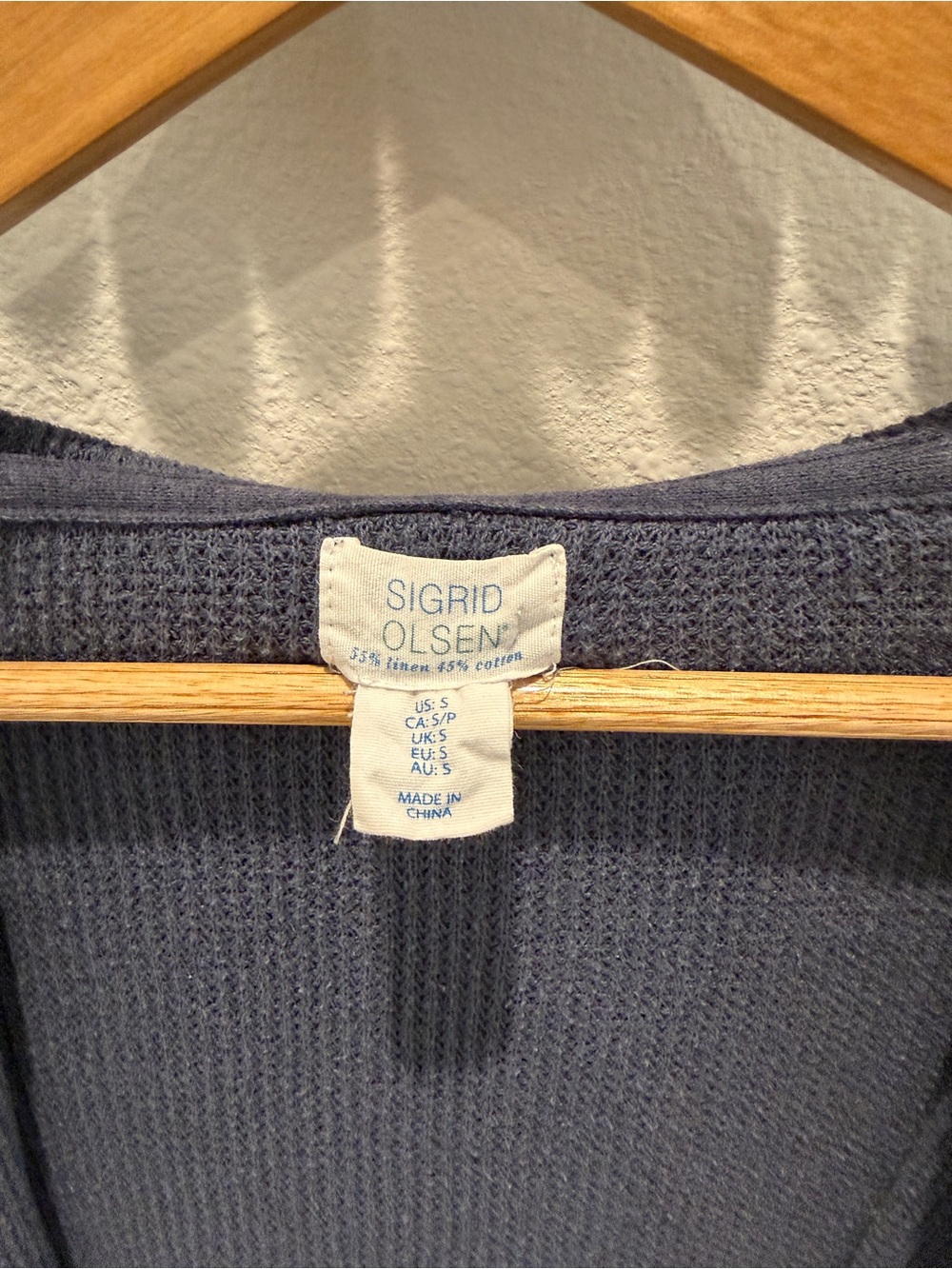 Sigrid Olsen Open-Front Hooded Cardigan in Slate Blue Waffle Texture - Picture 2 of 8